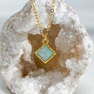 3/$20 14k Gold Turquoise Glitter Resin Diamond Charm Handmade Pendant Necklace